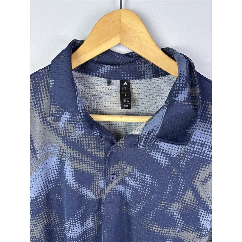 Adidas Golf Polo Shirt Mens Large 3-stripe Black and Blue Geo Preppy Old Money
